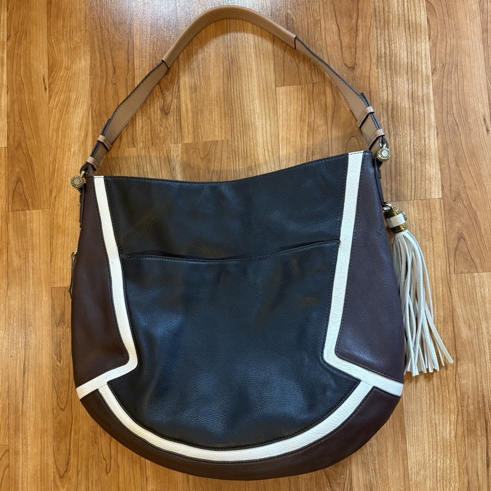 orYANY Black Brown Color block Pebble Leather Handbag Hobo Shoulder Bag